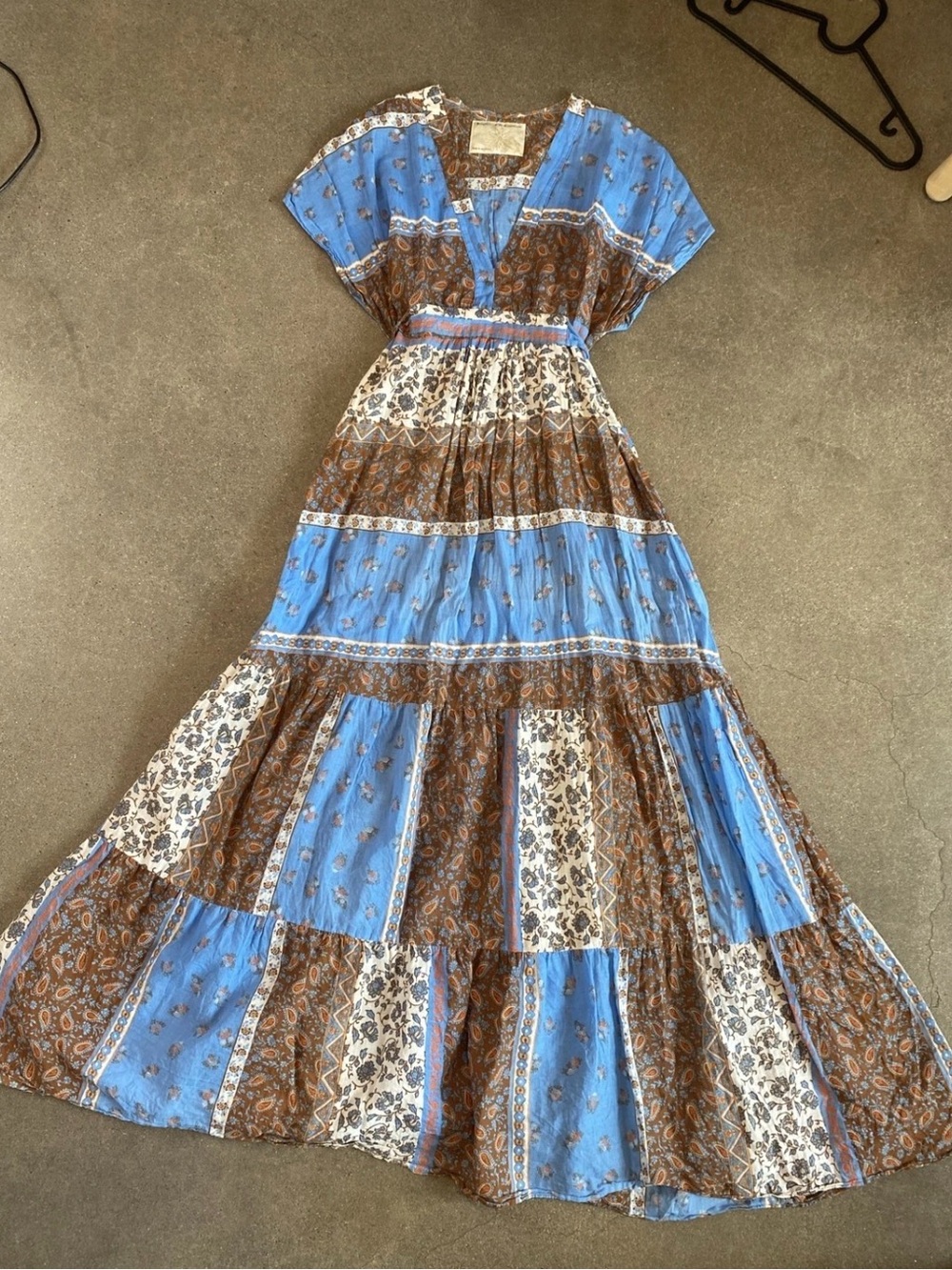 Boho Patchwork Maxi Dress in Blue and Brown